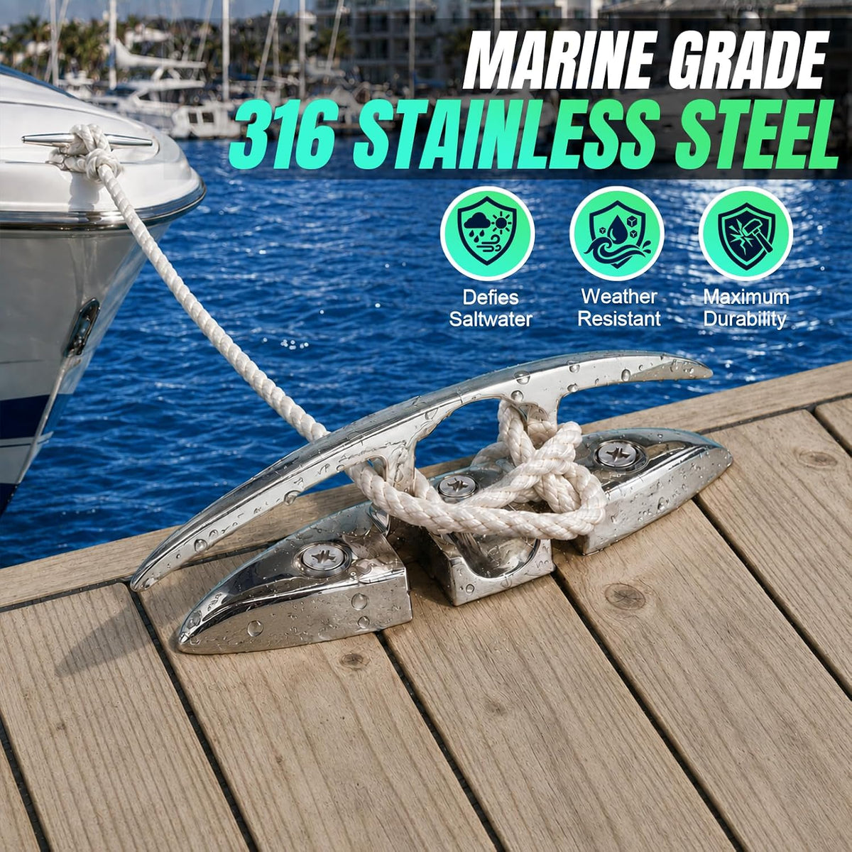 2-Pack 316 Stainless Steel Folding Flip-Up Boat Dock Cleats