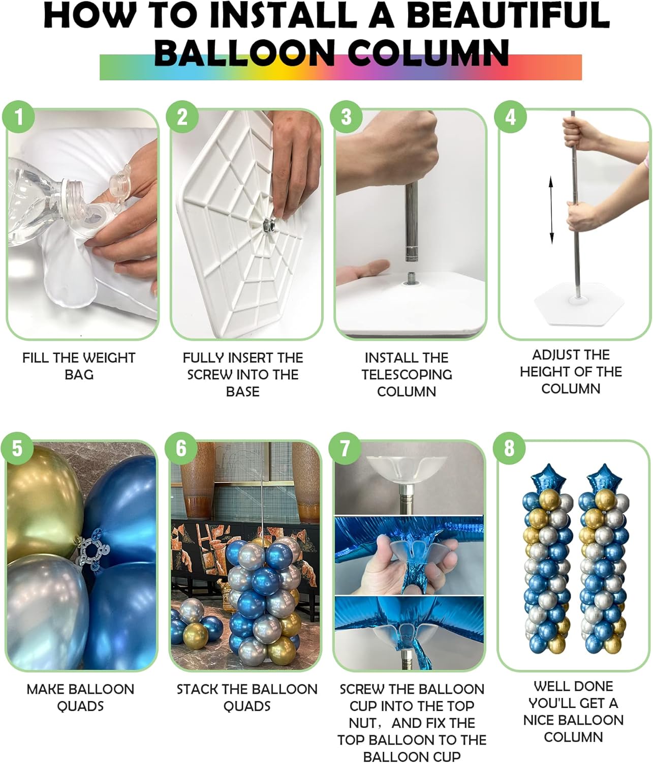 Balloon Column Stand Kit Sets of 2, 7 Feet Height Adjustable Balloon Tower Pillar with Reusable Metal Telescopic
