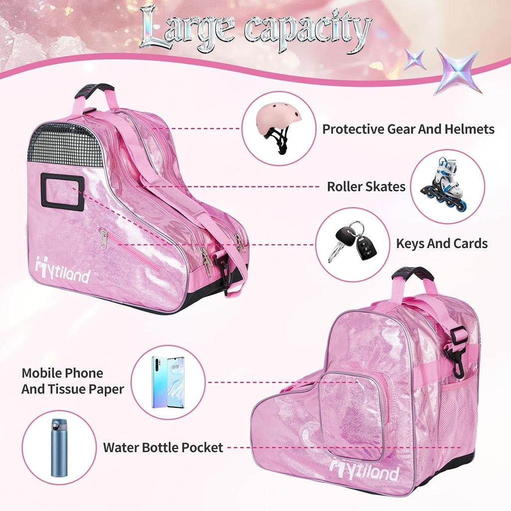 Roller Skate Bag for Inline Skates Ice Skates and Figure Skating Stylish Plain Holographic Fashion Design Spacious