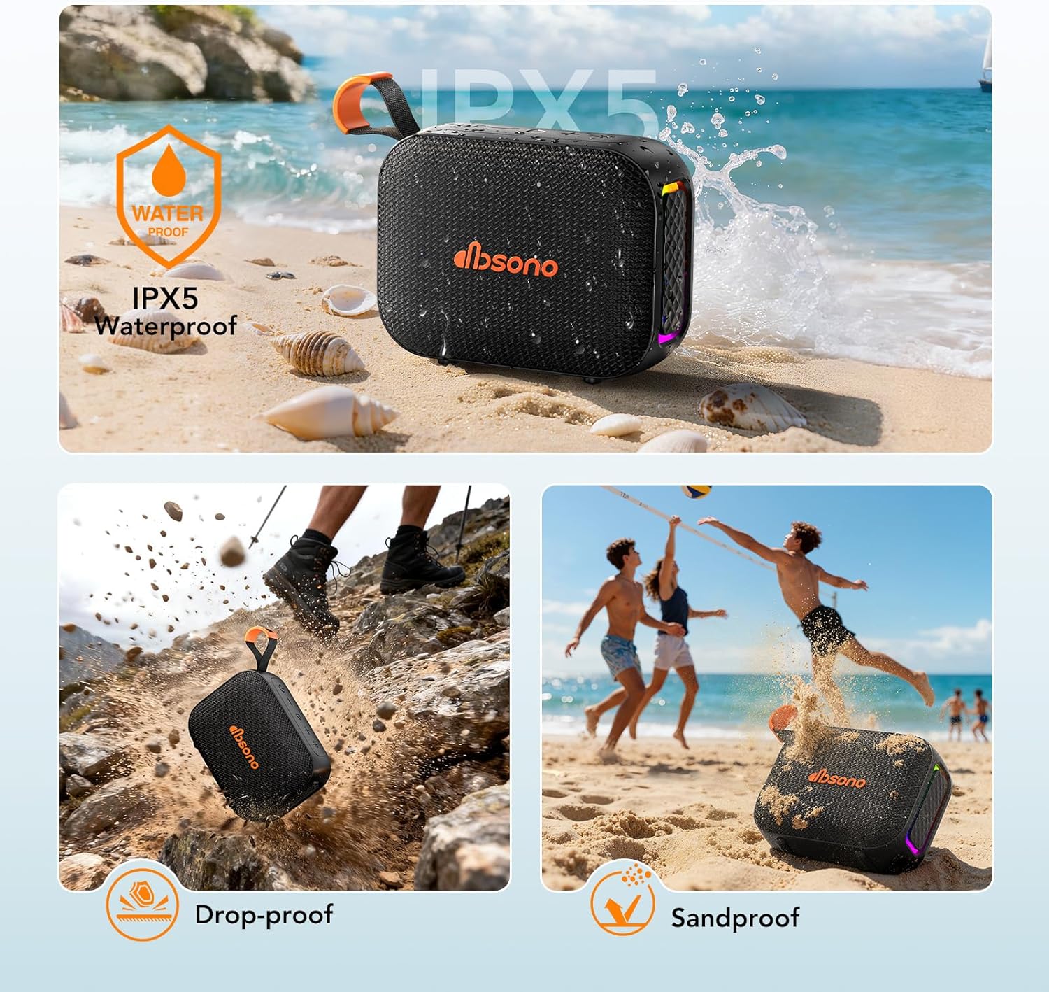 Portable Bluetooth Speaker Waterproof Gift: IPX5 HD Sound Up to 24H Playtime, TWS Pairing, LED Light, Outdoor Speaker
