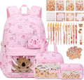 Capybara Theme Backpack for School Girls, 35PCS Kids Backpack Set with School Supplies Stationery Kit Lunch Box