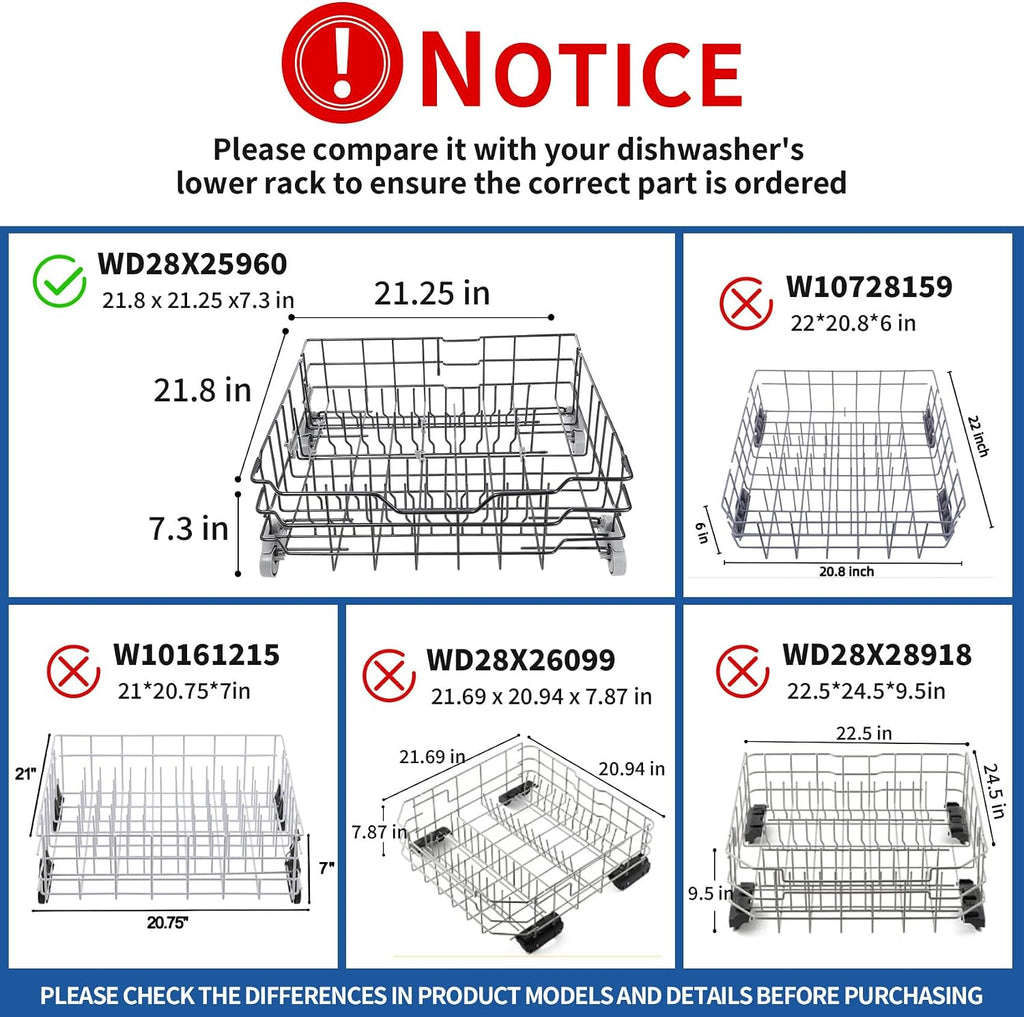 WD28X25960 Replacement Lower Dishwasher Rack Compatible with GE