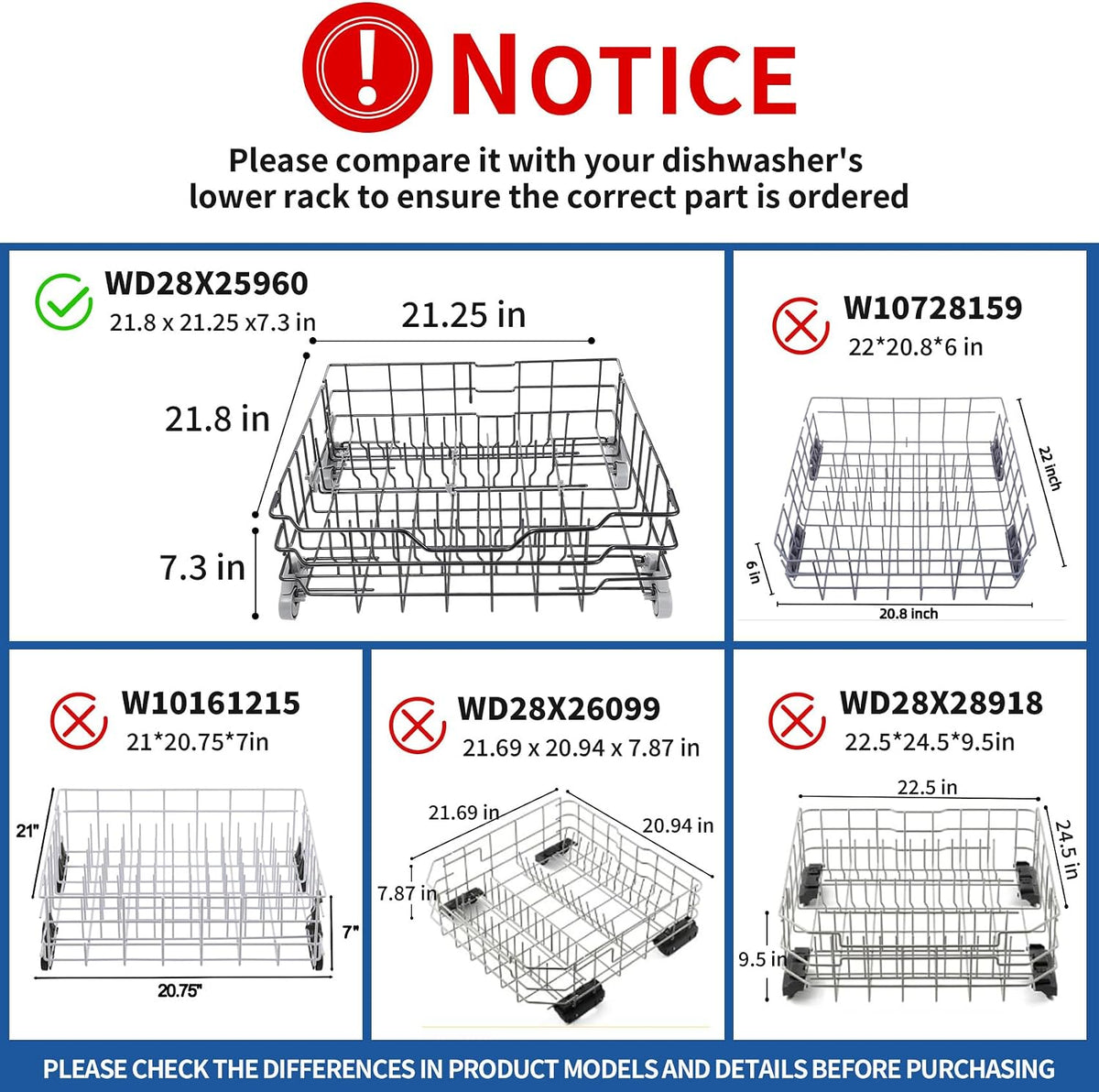 WD28X25960 Replacement Lower Dishwasher Rack Compatible with GE
