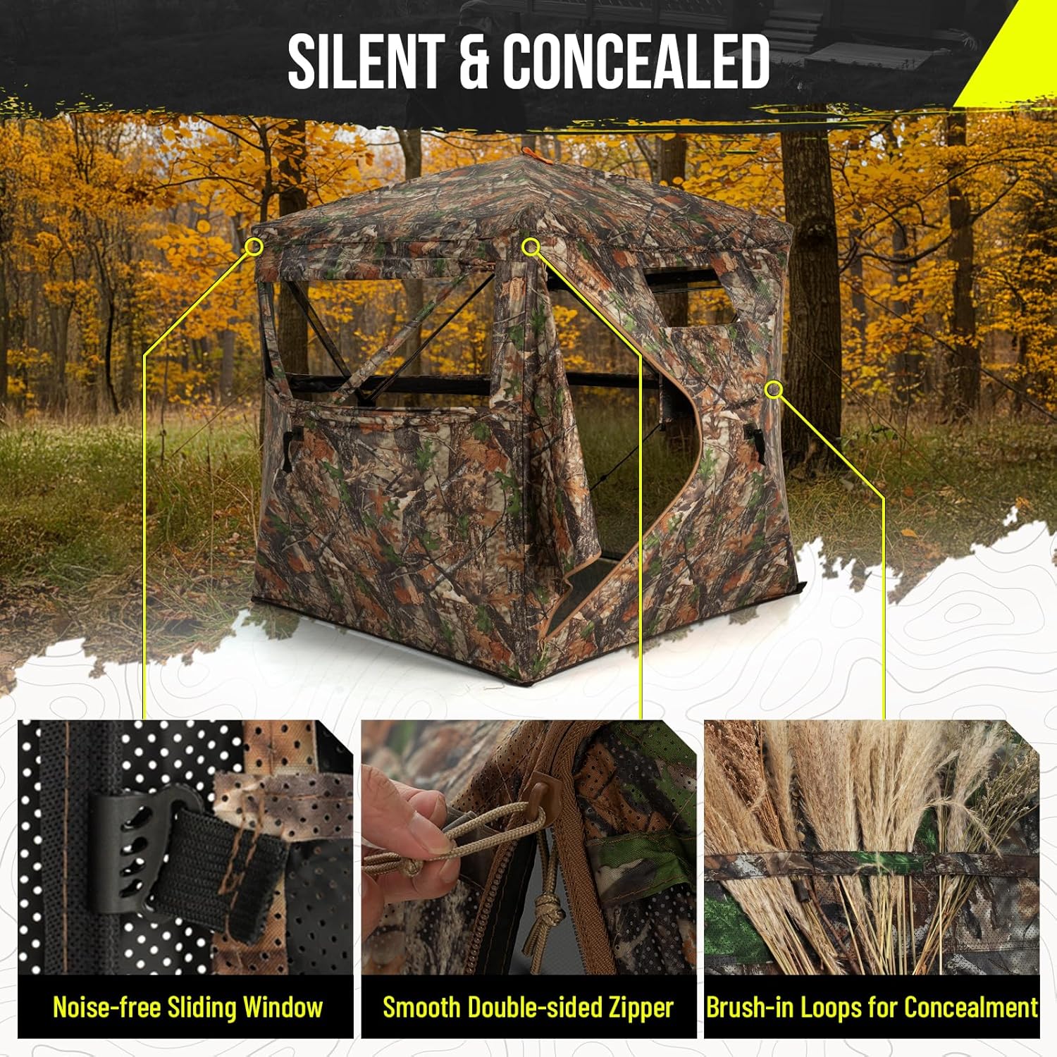 Portable Hunting Blind - 270°/288°/360°See Through with Floor Mat Dual Door