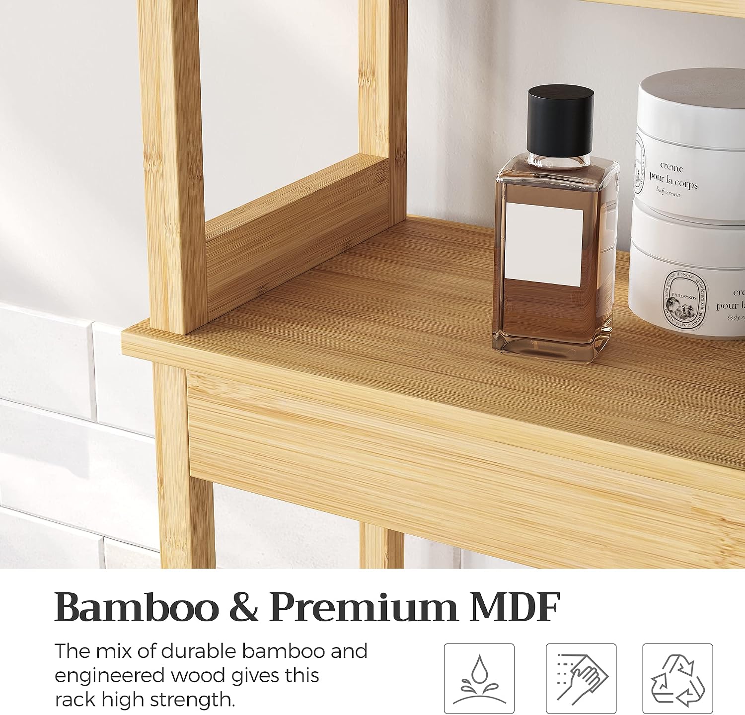 Over The Toilet Storage Cabinet, Bathroom Cabinet with Adjustable Inside Shelf and Bottom Stabilizer Bar
