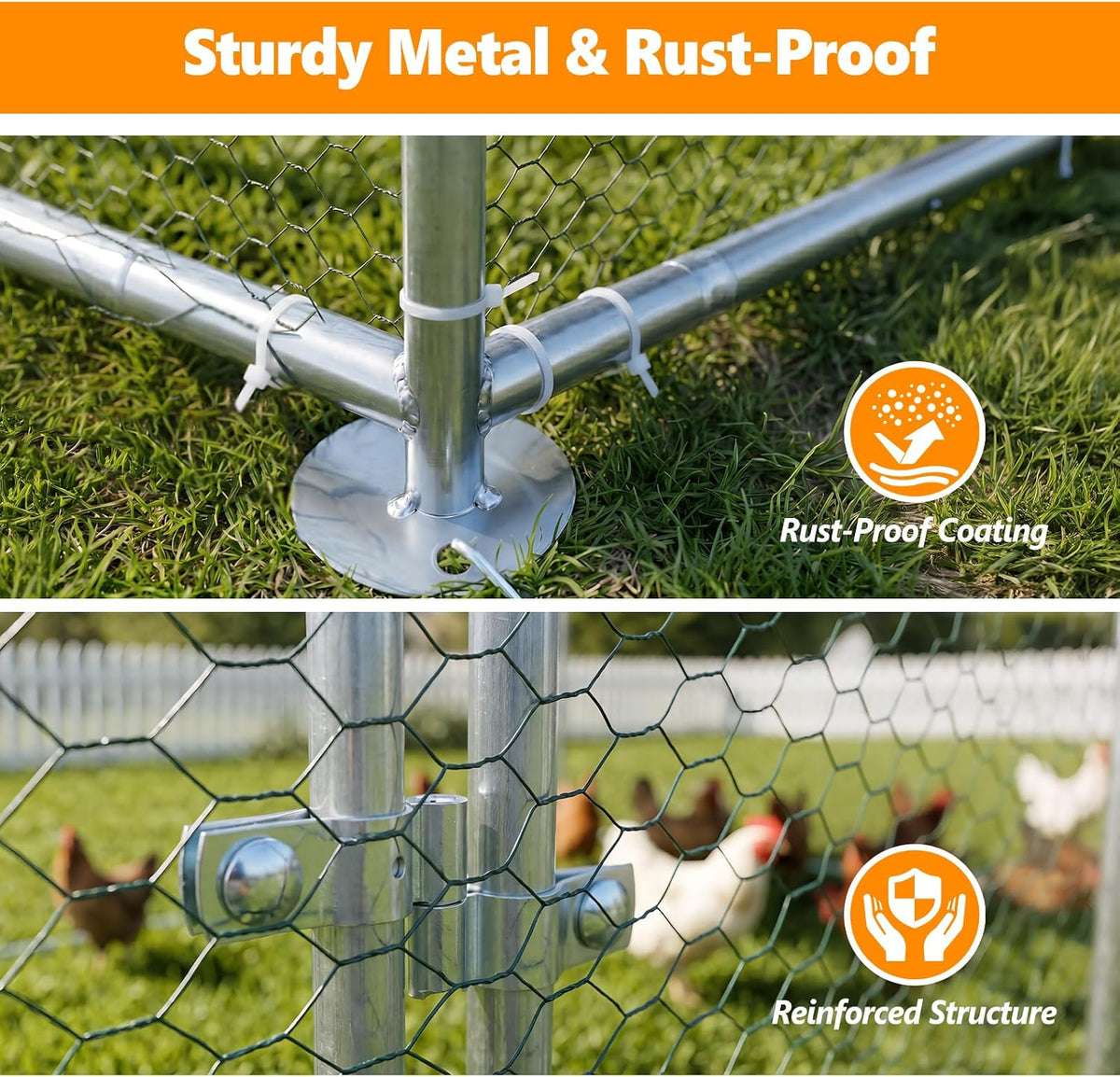 Metal Chicken Coop with Waterproof Curved Roof, 13.1×9.8×6.4ft