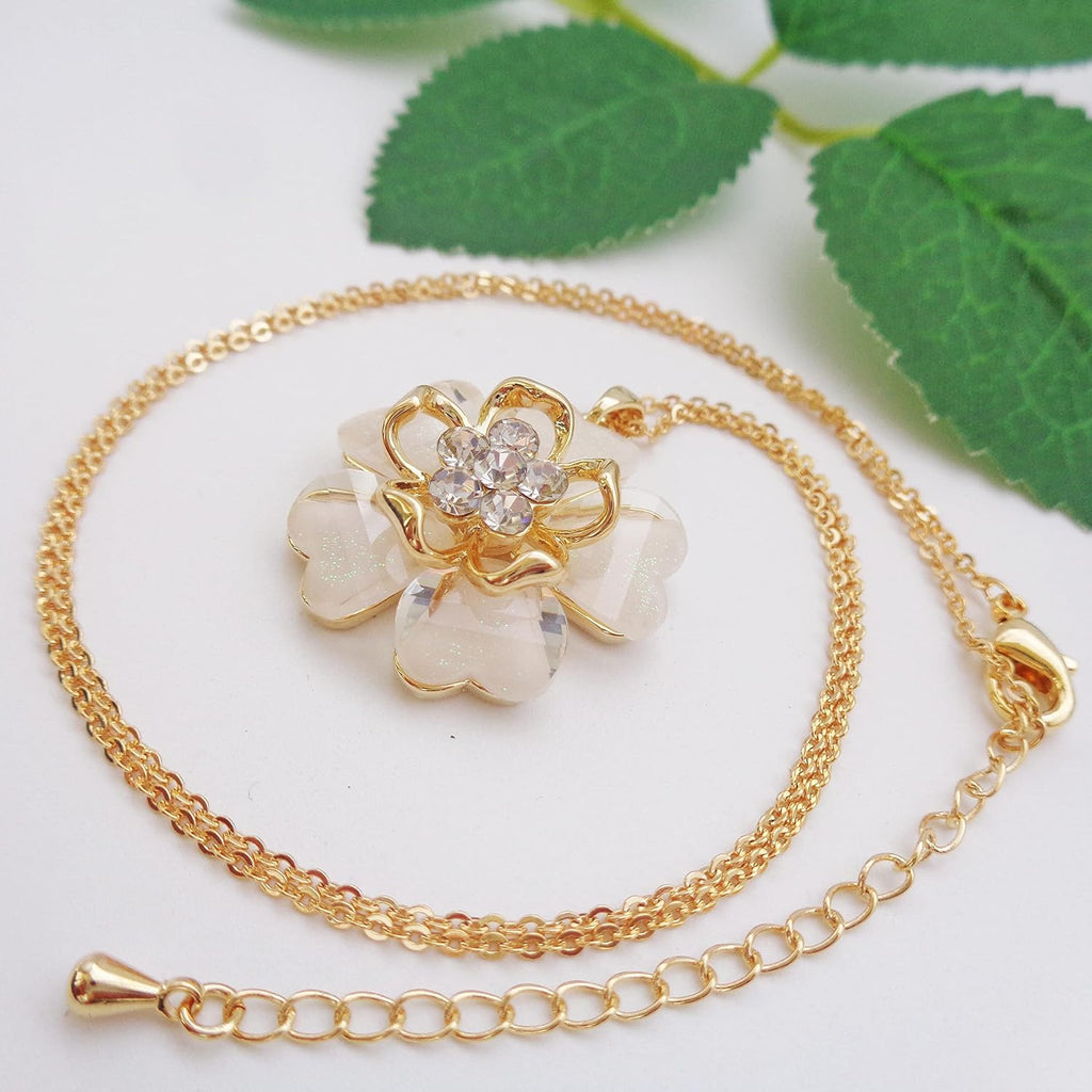 18k Gold Plated White Crystal Multicolor Acetate Blooming Flowers Pendant Necklace 16"+2"