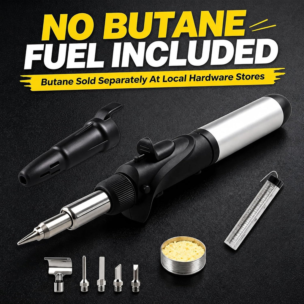 Butane Soldering Iron Kit Self Ignite Gas Torch with 6 Tips | Self-ignite butane soldering torch with adjustable