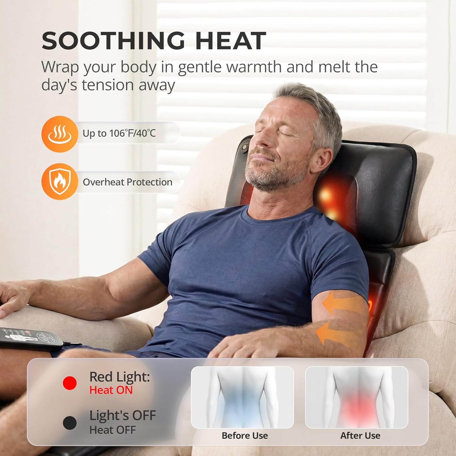 Shiatsu Full Body Massage Mat with Heat, Detachable Massager Pad, 10 Vibrating Motors, Deep Tissue Pain Relief for