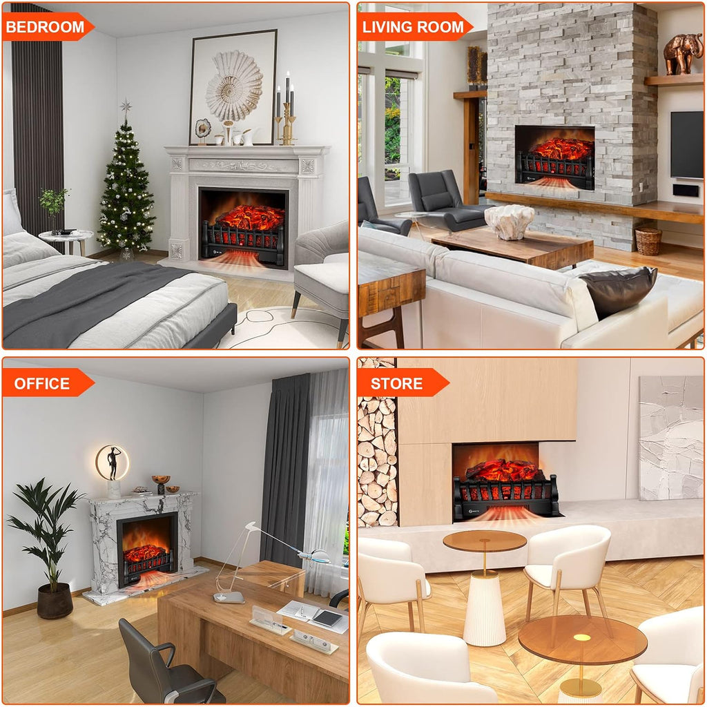 Electric Fireplace Logs Inserts Heater with Remote Control for Home Decor | 5 Flame Brightness, 24H Timer