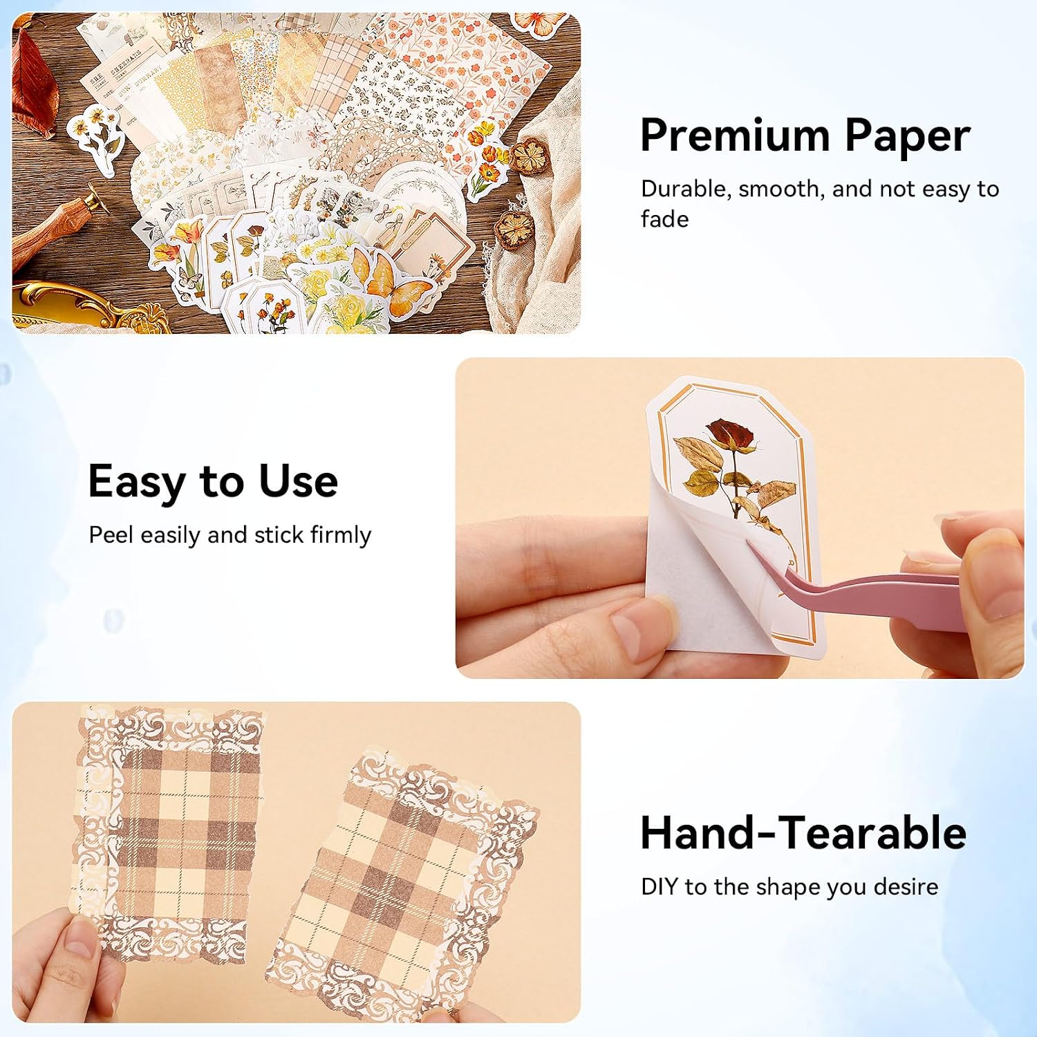400 Pcs Vintage Floral Scrapbook Paper, Floral Journaling Stickers Kit, 4 Pack Junk Journal Supplies for Bullet