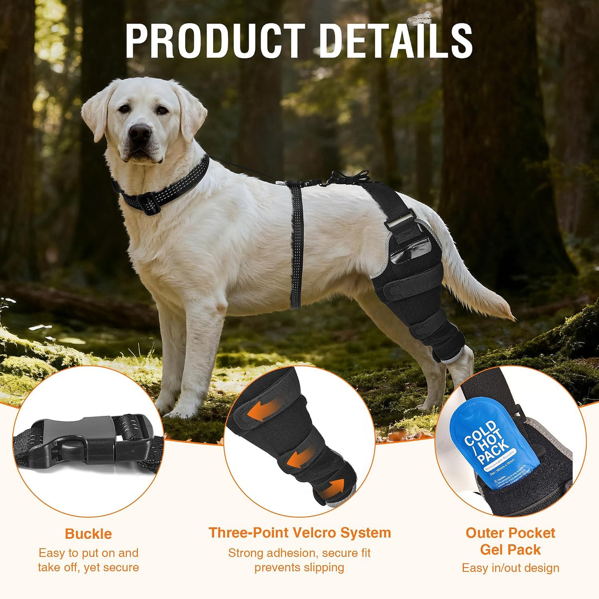 Dog Knee Brace XL, Hind Leg Support with Hot & Cold Gel Pack