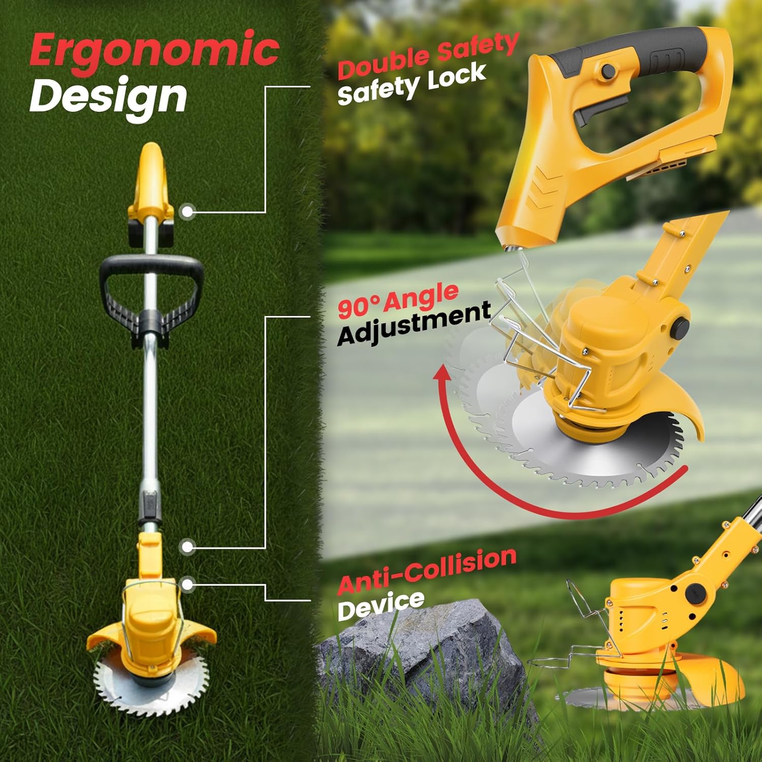 24V Electric Weed Wacker Edger Lawn Tool,2 2.0Ah Battery Powered Weed Eater | 3-in-1 Lightweight Brush Cutter/Lawn