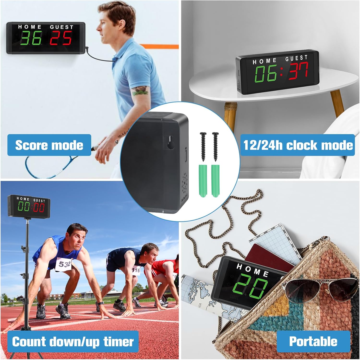 LED Electronic Scoreboard Digital Score Keeper with Remote & Tripod, Basketball Scoreboard with Shot Clock & Timer &