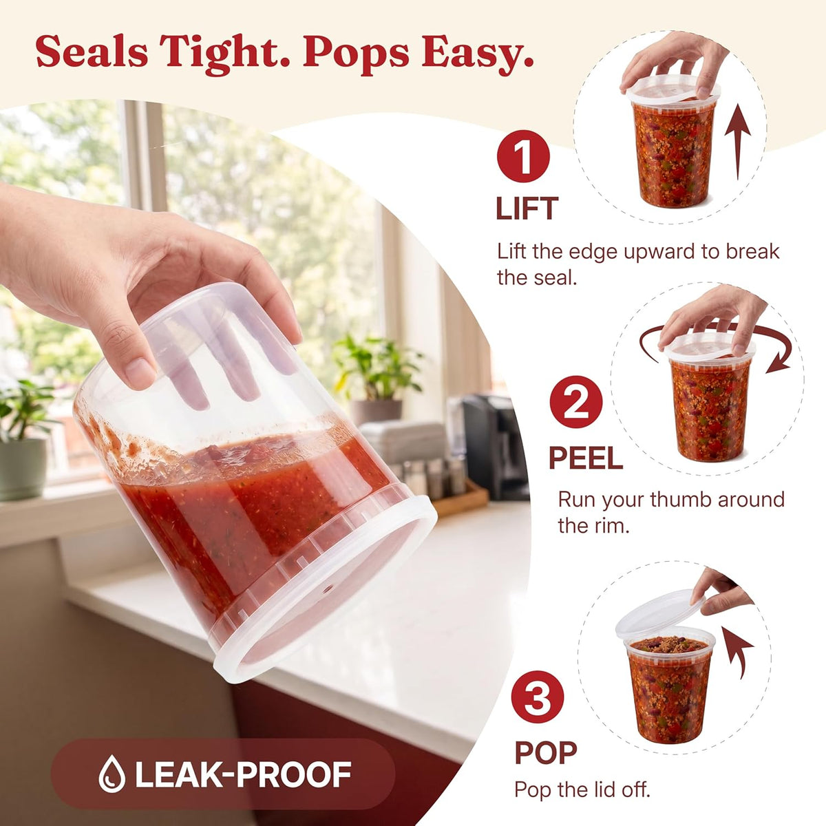 32oz Deli Containers with Lids (40 Sets/80 Pcs) Quart Plastic Containers with lids, BPA-Free Microwave Freezer Safe