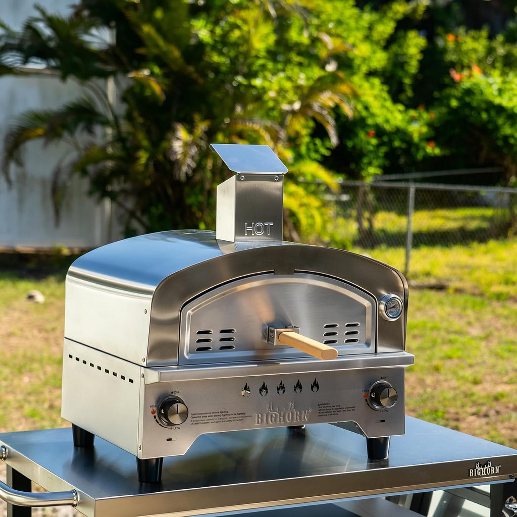 Gas Pizza Oven, Portable Propane Pizza Oven with 15 inch Pizza Stone, Stainless Steel Pizza Maker for Outdoor Cooking