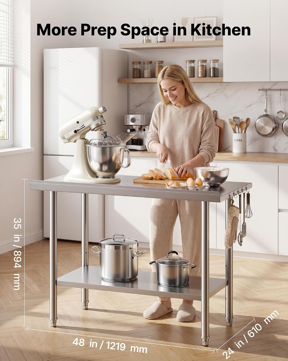 Stainless Steel Work Table, 24x48 Inch Food Prep Table with Backsplash, Commercial Kitchen Workstation with