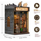 Dragon Library Book Nook Kit, DIY Dollhouse Booknook Bookshelf Decor