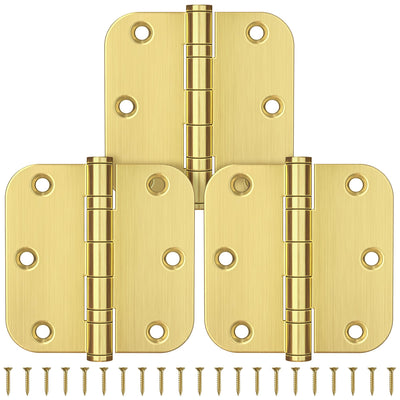 Ball Bearing Door Hinges, 3.5 Inches,5/8" Radius Brushed Gold, 3 Pack