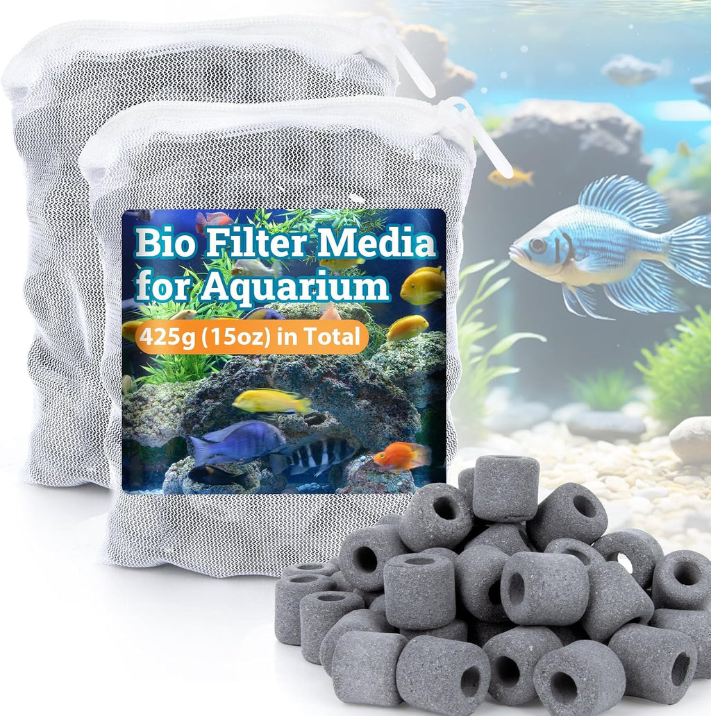 15oz Ceramic Rings for Aquarium Filter - Black Bio Media with Bags