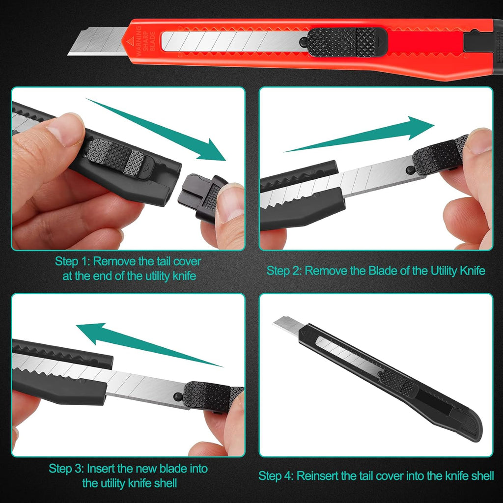 24Pack Box Cutters (9MM Wide Blade Cutter) Utility Knife Box Cutter Retractable, Compact, Extended Use for Heavy Duty