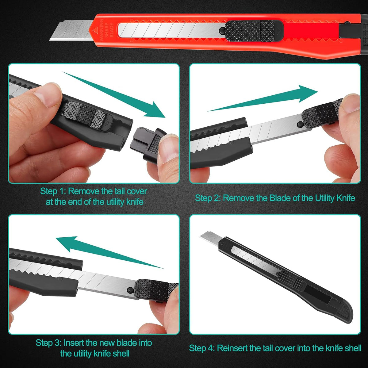 24Pack Box Cutters (9MM Wide Blade Cutter) Utility Knife Box Cutter Retractable, Compact, Extended Use for Heavy Duty