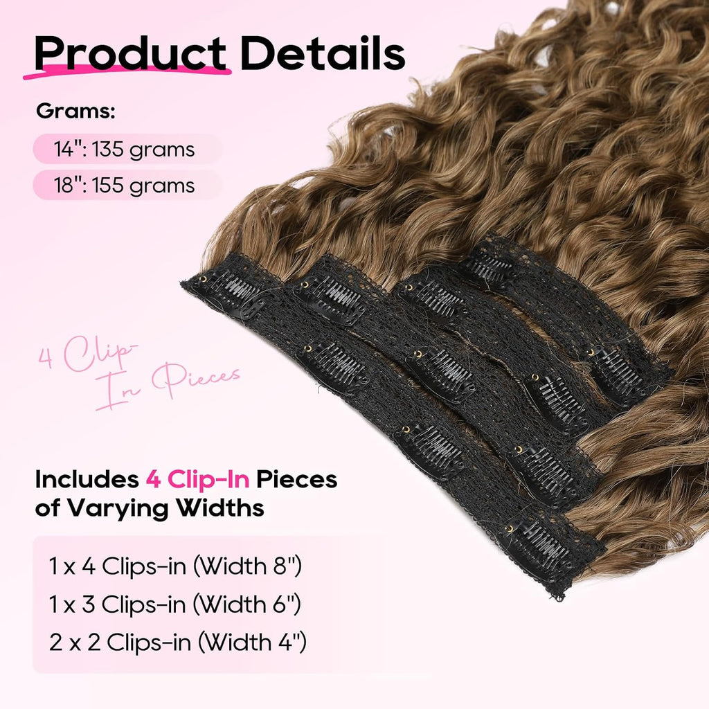 Curly Hair Extensions - 4PCS 18" GoGo Clip in Hair Extensions 100% Super Protein Hairpieces with Invisible Lace Weft