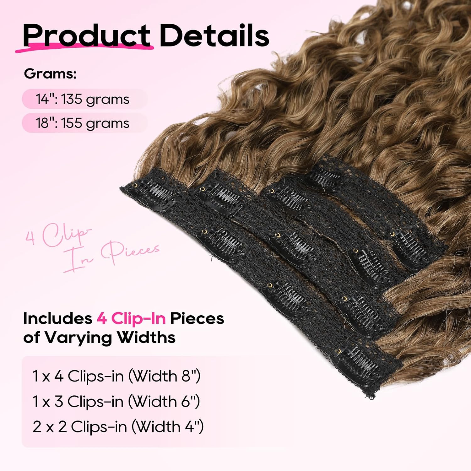 Curly Hair Extensions - 4PCS 18" GoGo Clip in Hair Extensions 100% Super Protein Hairpieces with Invisible Lace Weft