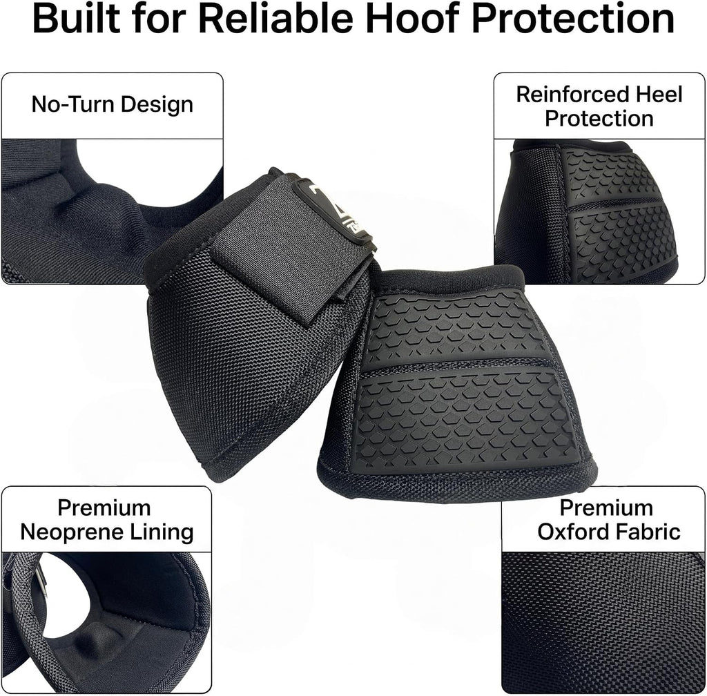 Horse Boots, No-Turn Bell Boots for Horses with Premium Oxford Fabric, Premium Neoprene Cushioning, Reinforced Rubber