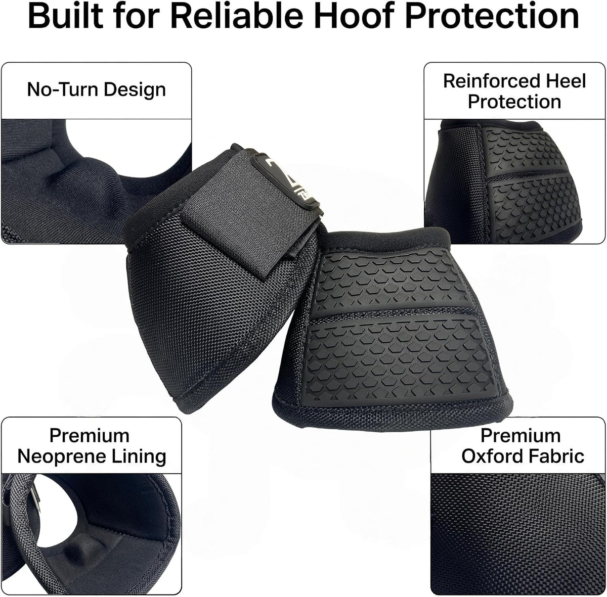 Horse Boots, No-Turn Bell Boots for Horses with Premium Oxford Fabric, Premium Neoprene Cushioning, Reinforced Rubber