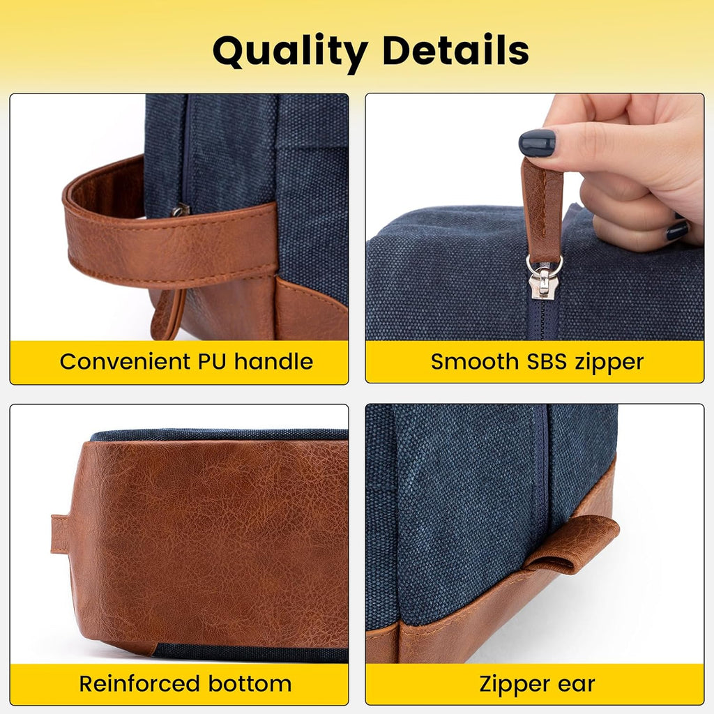Toiletry Bag Hanging Dopp Kit for Men Water Resistant Canvas Shaving Bag with Large Capacity for Travel - Navy Blue
