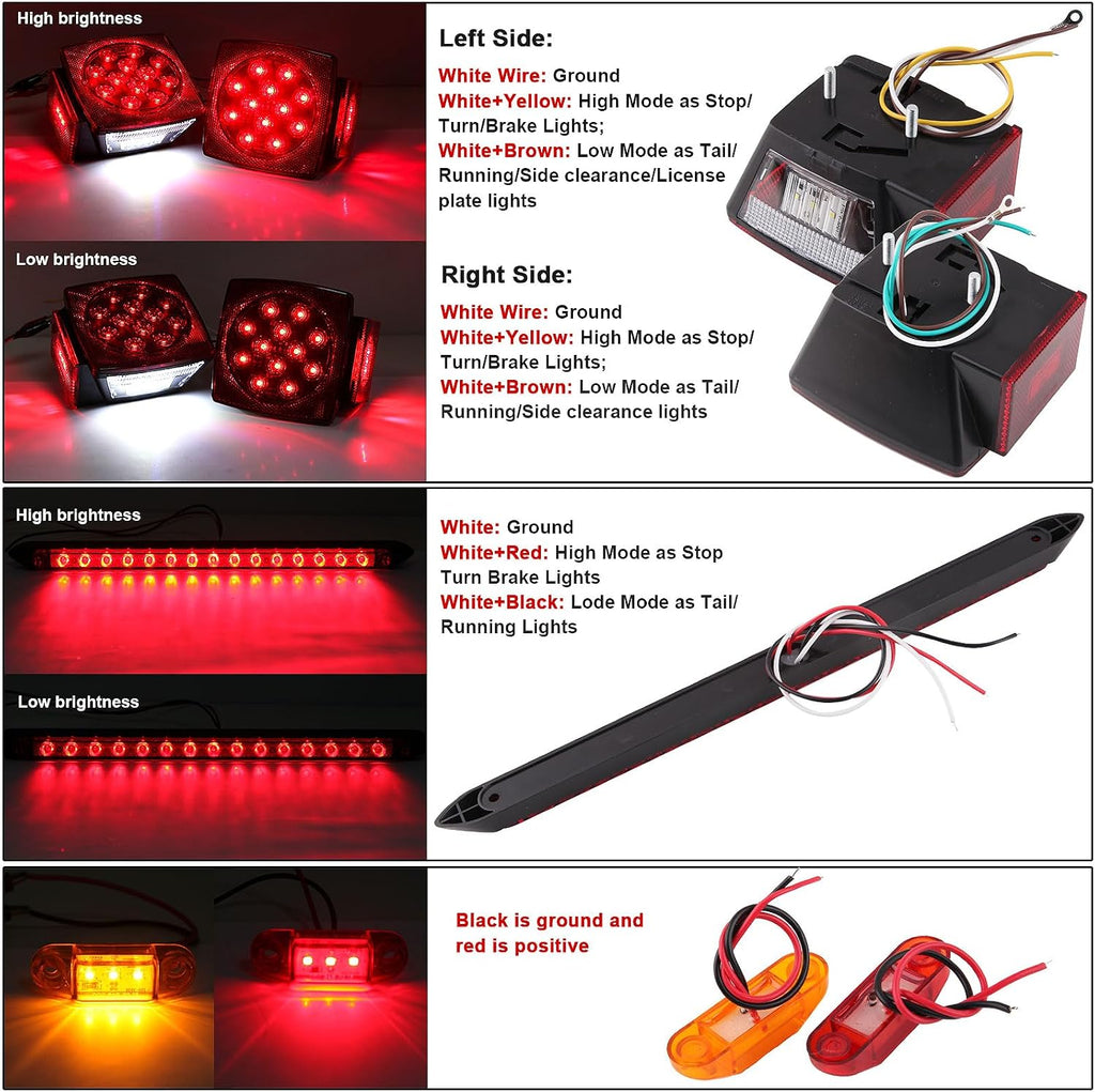 Submersible LED Trailer Light Kit with Wiring Harness for Boat RV Camper