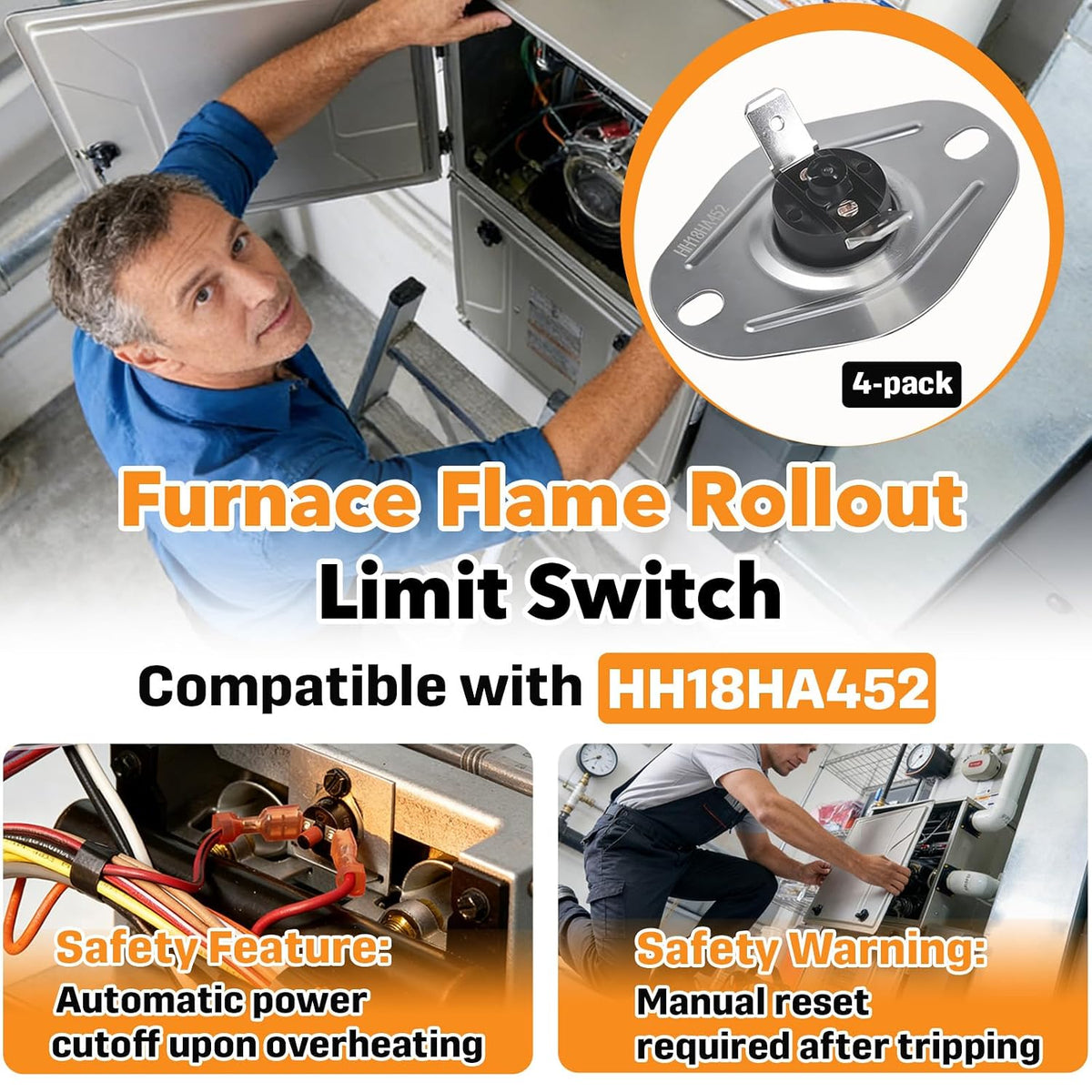 4-Pack HH18HA452 Furnace Flame Rollout Limit Switch Kit