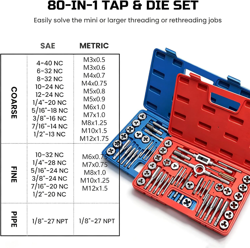 Anfrere 80pcs Tap and Die Set for Cutting External and Internal Threads