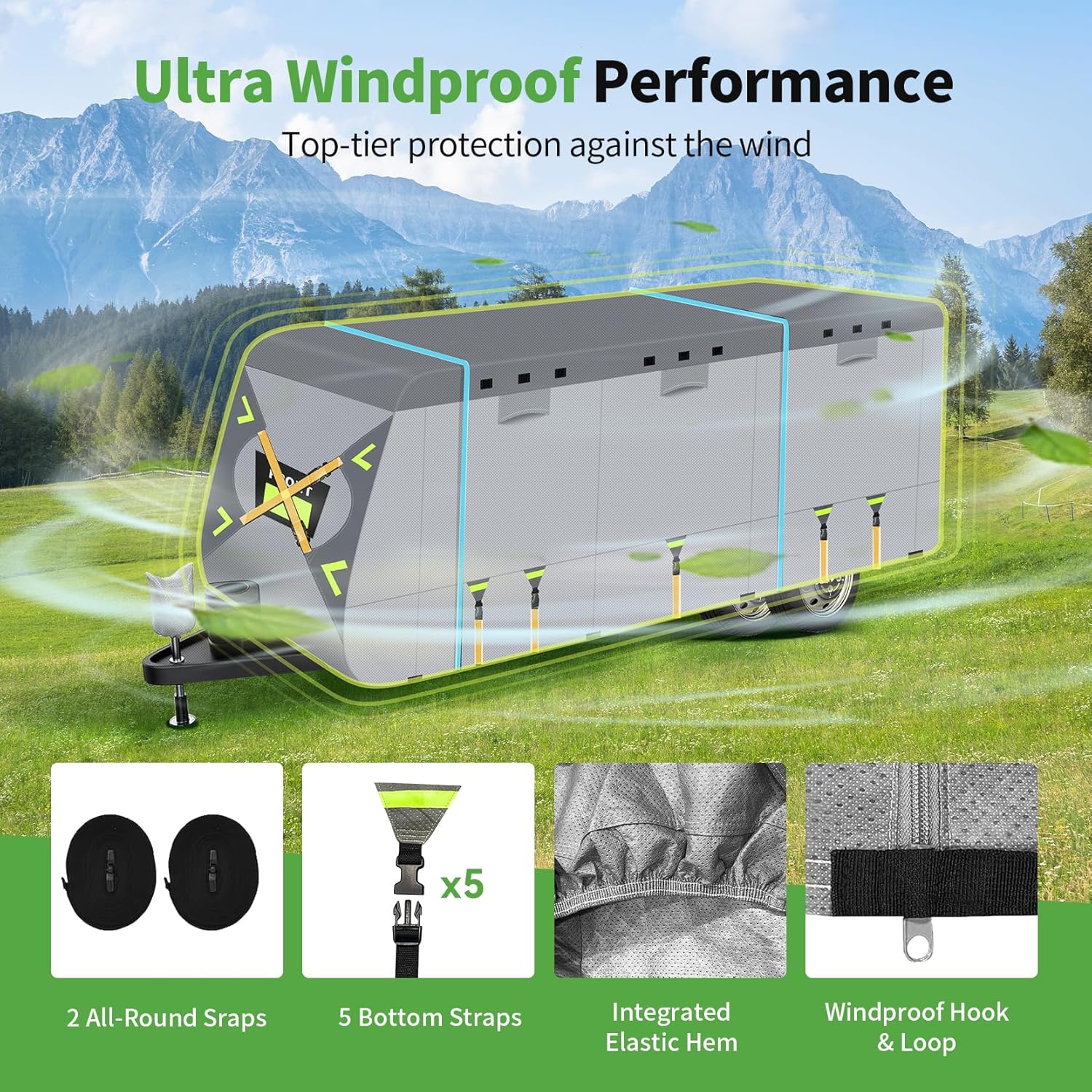Heavy Duty 8 Layers RV Cover 22-24ft, Rip-Stop Motorhome Camper Cover with Windproof Straps, Gutter & Tongue Jack