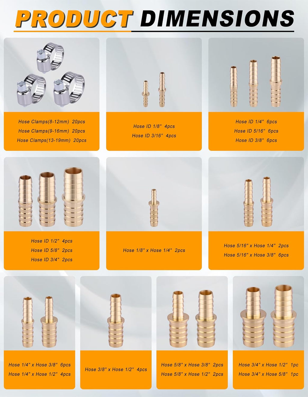 124PCS Brass Splicer Hose Barb Fittings Assortment