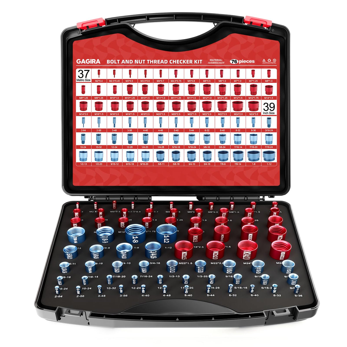 GAGIRA 76Pcs Thread Gauge, Inch & Metric Nut Bolt Thread Checker Tool