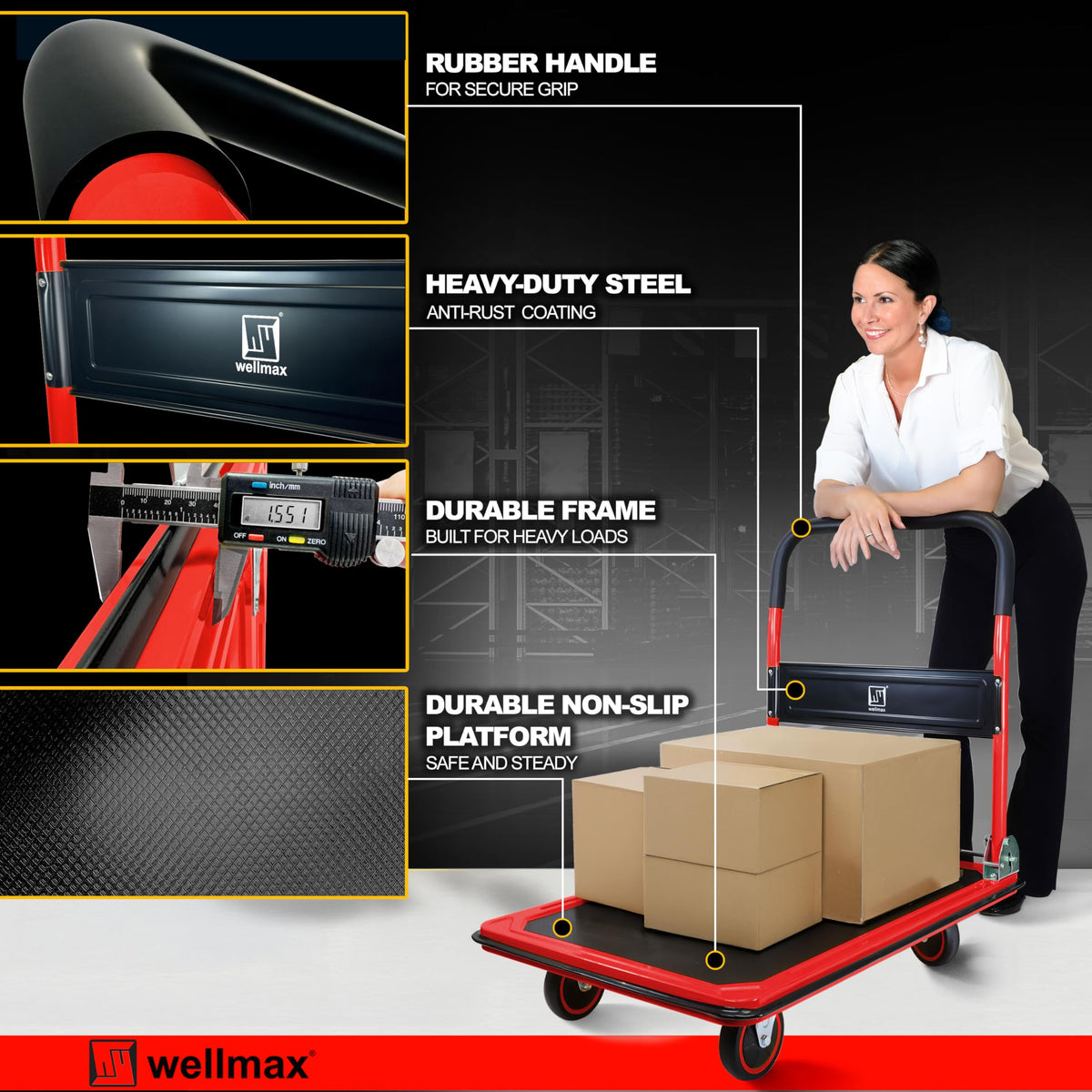 Push Cart Dolly, Foldable Moving Platform Flat Cart, 660 lb, Red
