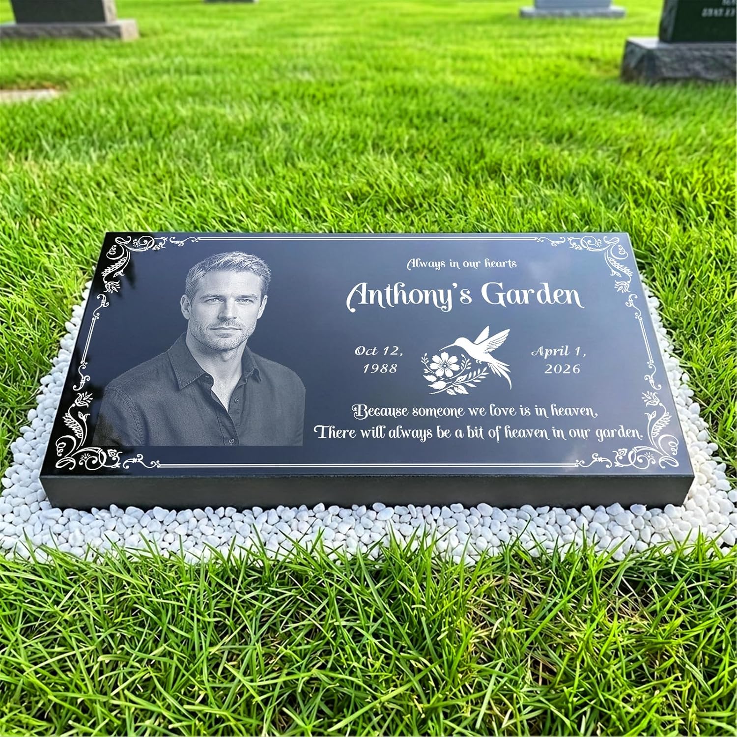 Headstone Grave Marker Natural Granite Memorial Stone Flat Cemetery Tombstone Personalized Engraved Temporary Grave