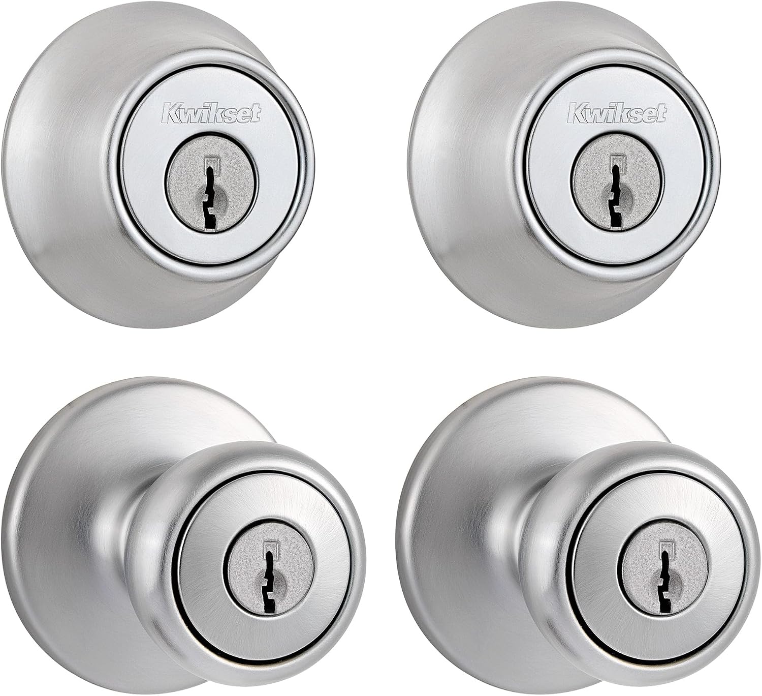 Tylo Front Door Knob and Deadbolt Set, Entry Knob Combo Project Pack Exterior with Interior Door Knob, Satin Chrome