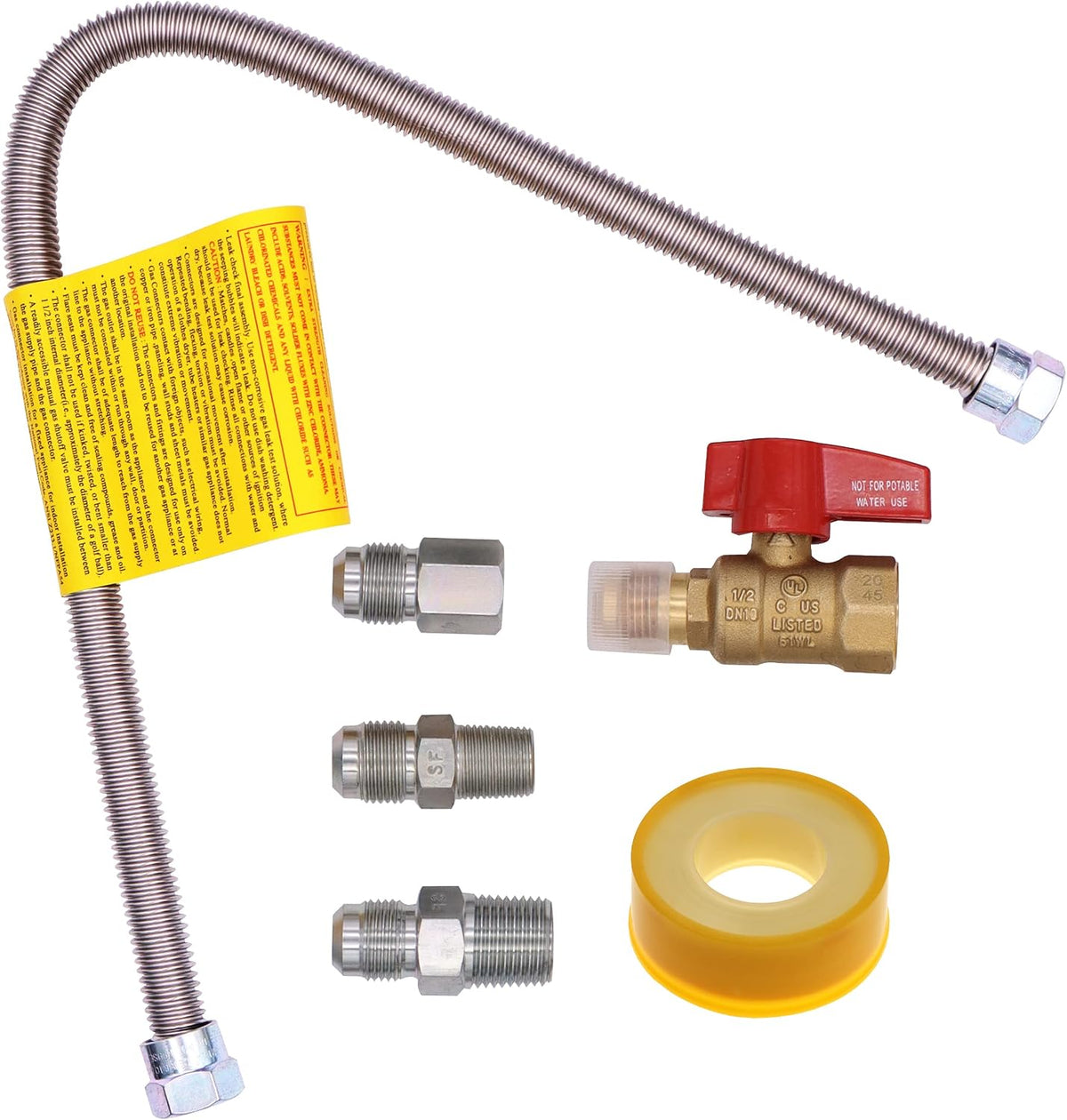 One Stop Gas Appliance Hook Up Kit - 1/2" Brass Gas Ball Valve and 22" Stainless Steel Flexible Gas Connector with Fittings for Garage Heaters, Gas Stoves, Wall Mounted Heaters, Gas Fireplace