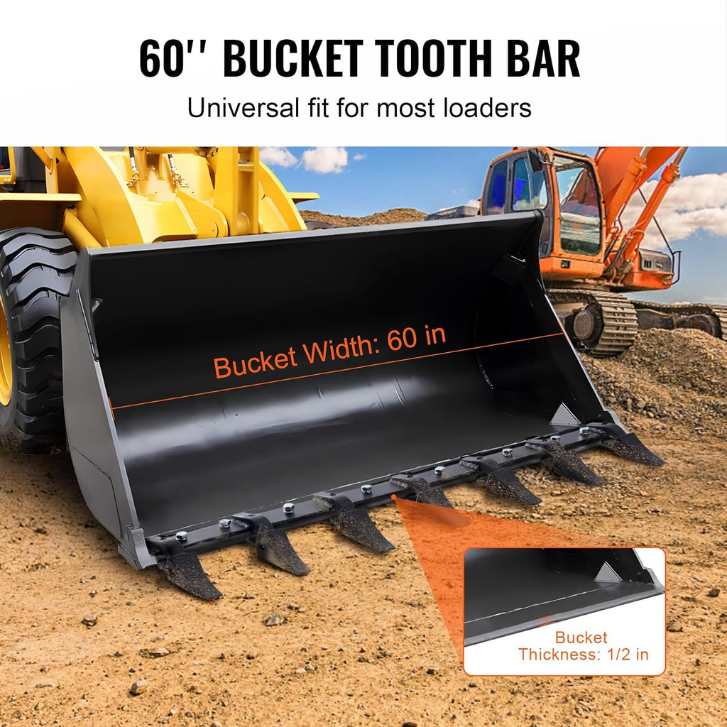 Bucket Tooth Bar, 60'', Heavy Duty Tractor Bucket 7 Teeth Bar for Loader Tractor Skidsteer, 4560 lbs Load-Bearing