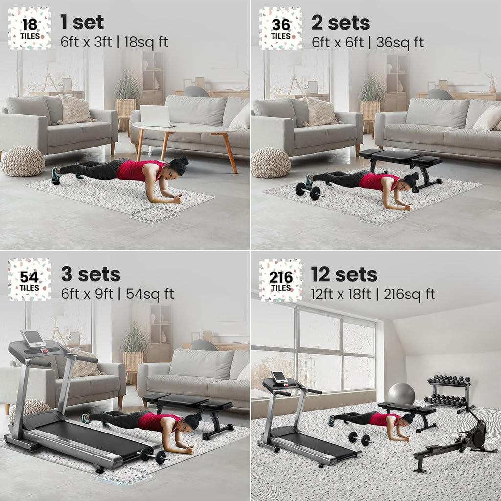 Gym Mats Set - EVA Interlocking Foam Floor Tiles (12.6"x12.6"x0.4") Protective Gym Flooring Sports Home Workout