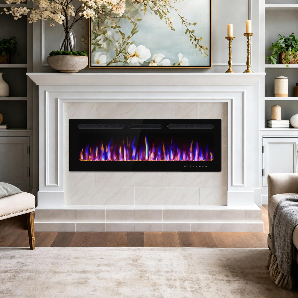 50" Electric Fireplace Wall Mounted and Recessed 750/1500w W/Remote Control