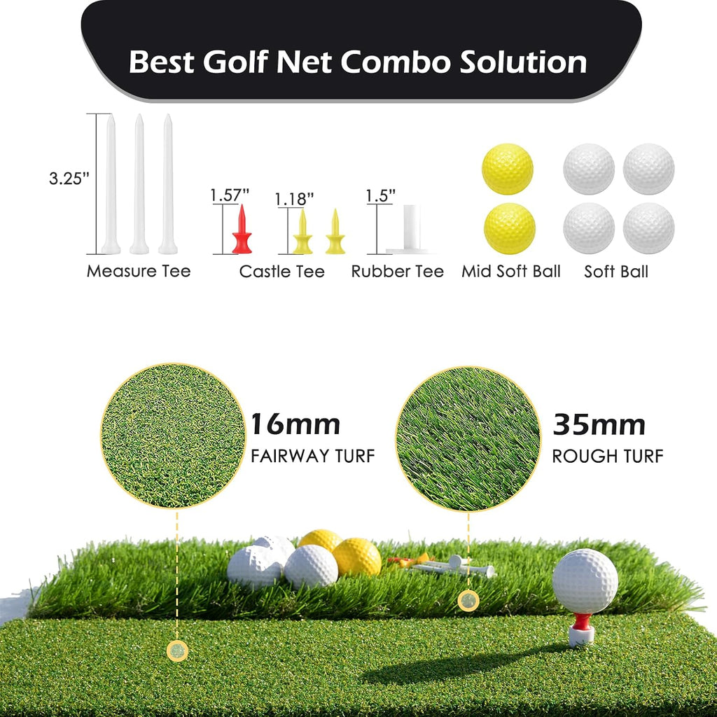 Golf Net,10x7ft Heavy Duty Golf Practice Nets with Mat for Indoor Outdoor