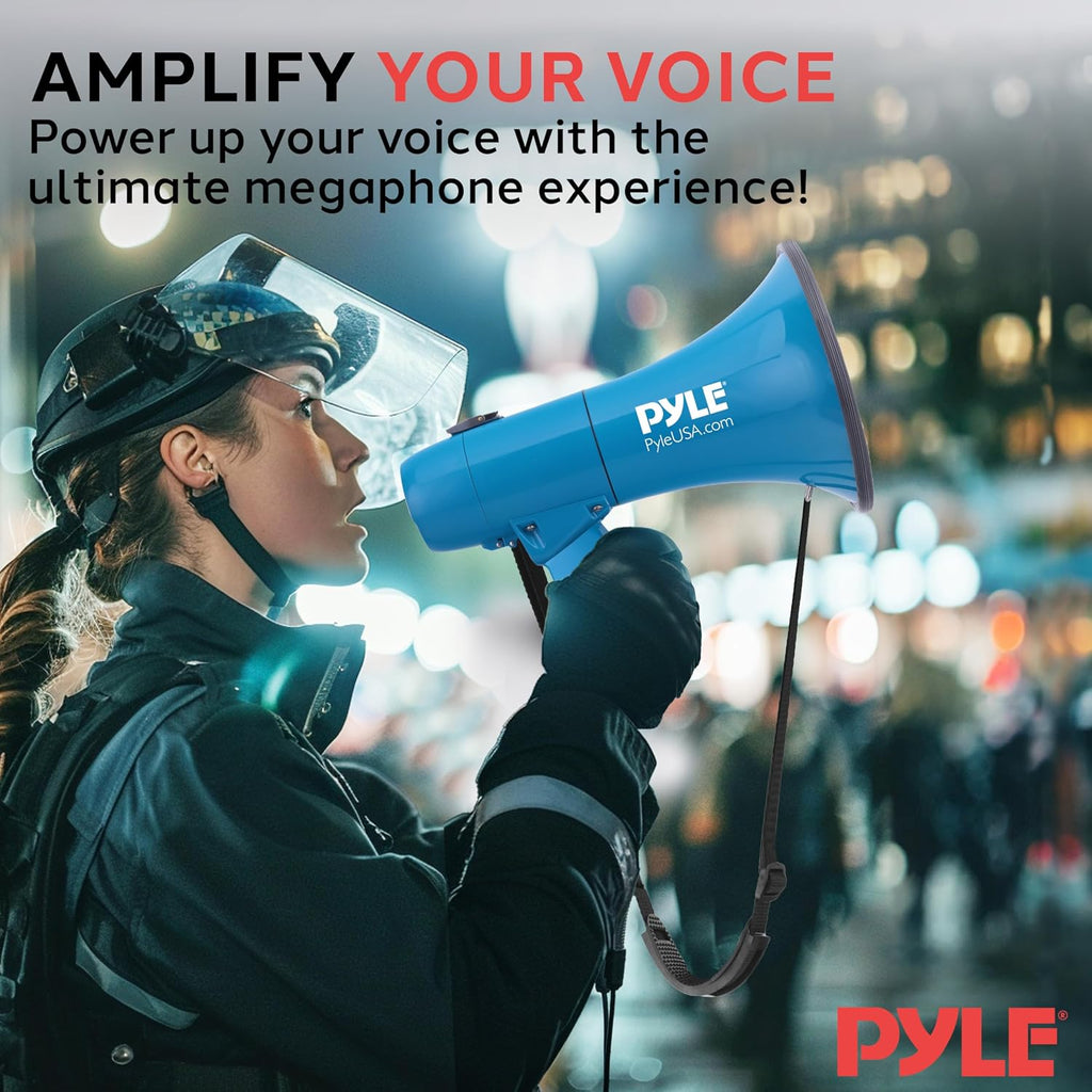 Portable Megaphone Bullhorn Speaker–50W Waterproof PA Loudspeaker with Built-In Siren, Adjustable Volume & Tone