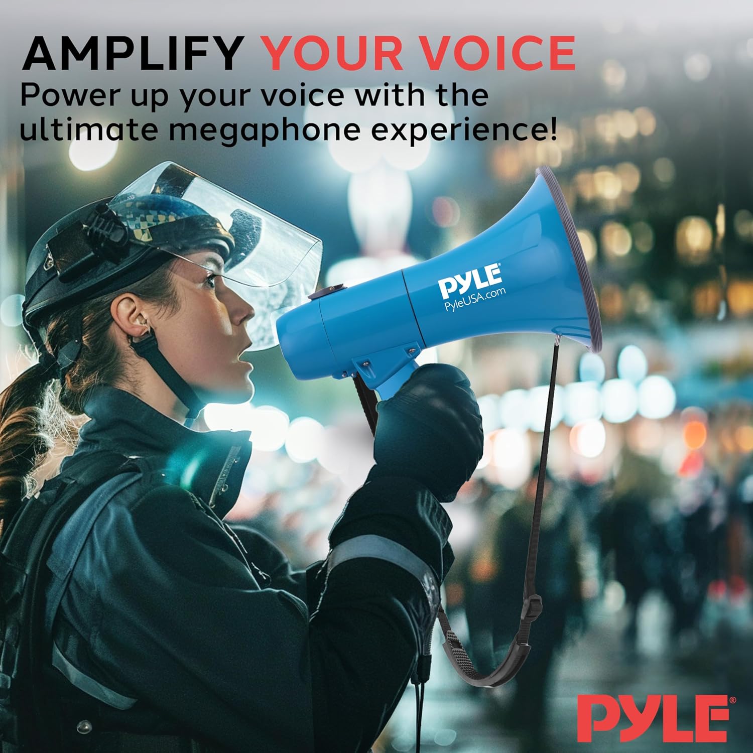 Portable Megaphone Bullhorn Speaker–50W Waterproof PA Loudspeaker with Built-In Siren, Adjustable Volume & Tone