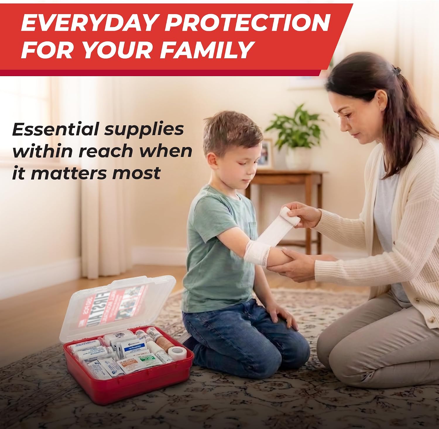 350 Piece Professional Wall-Mount First Aid Kit, Home, Business | Dual-Layer Hard Case, Office, Warehouse, Jobsite