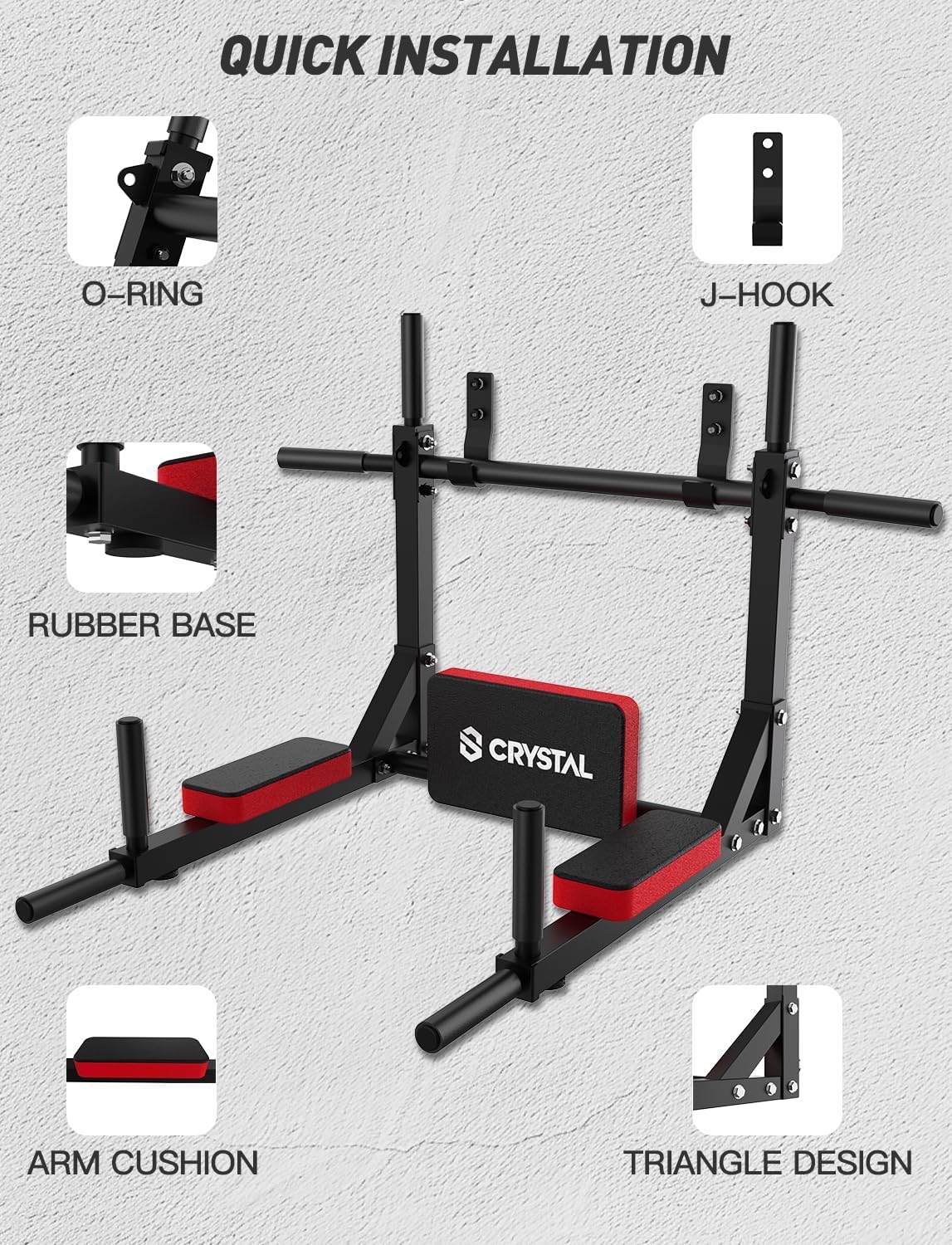 Multifunctional Wall Mounted Pull Up Bar, Chin Up Bar and Dip Station, Heavy Duty Steel Supports to 440 Lbs, Home Gym