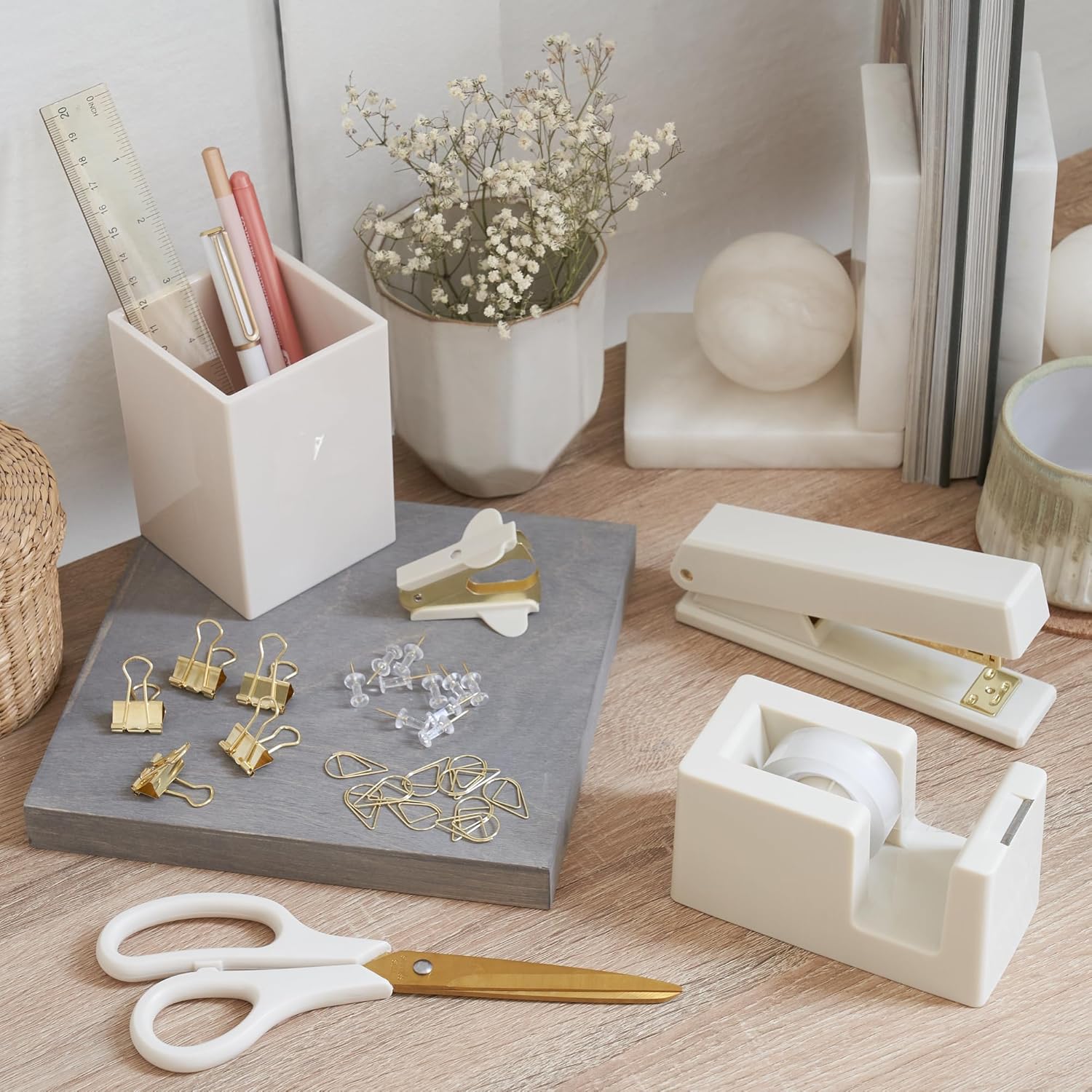 Aesthetic Desk Accessories Set - A Complete Desktop Organizer Set For Women Enhances Any Office Decor - An Office
